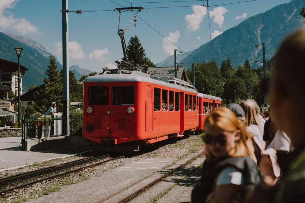 Red train in Chamonix Mont Blanc