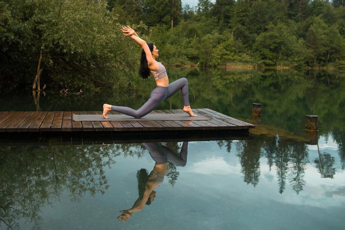 Yoga retreat at the mountain lake in Europe