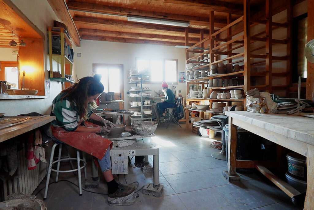 Rustic pottery space in the French Alps