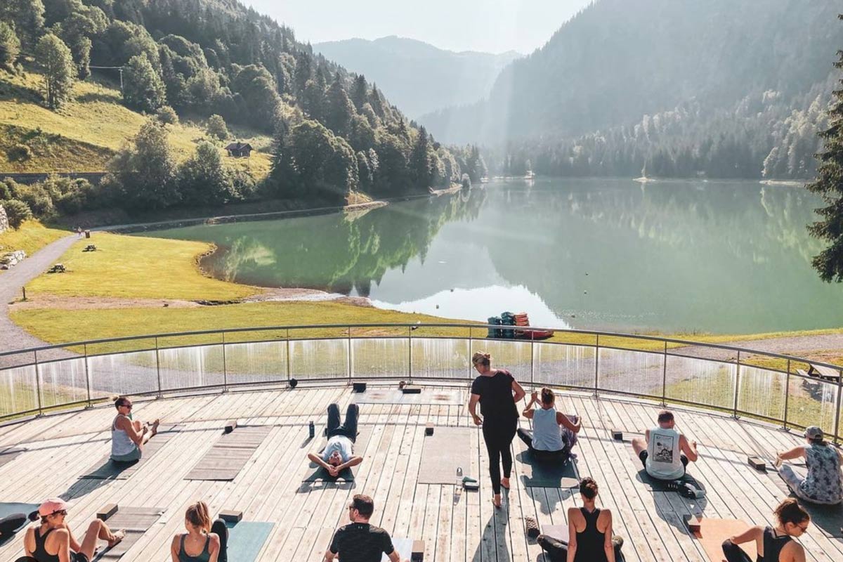 Yoga class with Emily Ruth at Lake Montriond