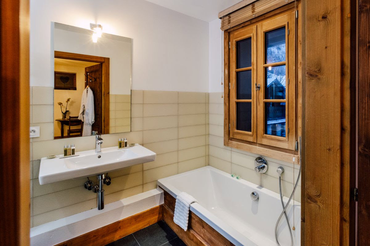 Bathroom in a luxury hotel in Morzine, The Farmhouse