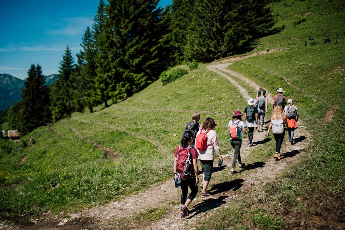 Group hiking summer holiday in Les Gets in the French Alps