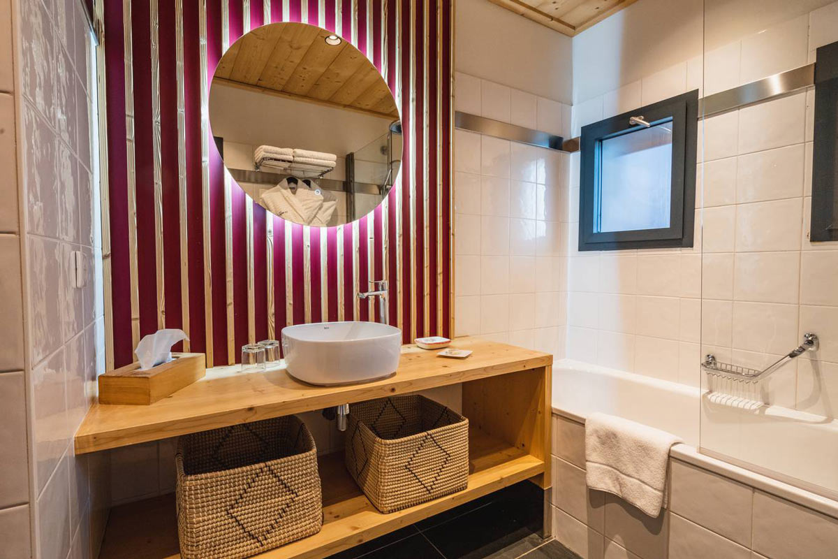 Luxury bathroom in La Marmotte hotel in the Alps