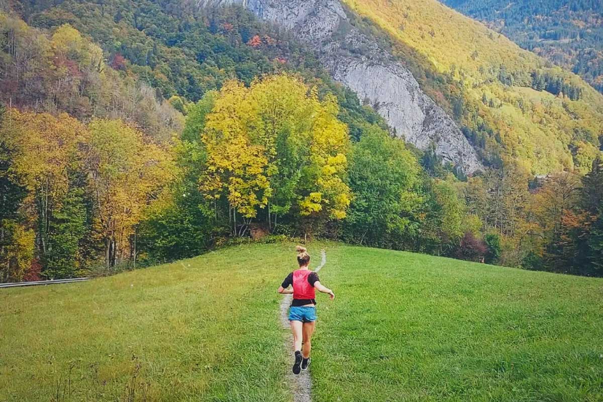 Trail running in the Alps in autumn