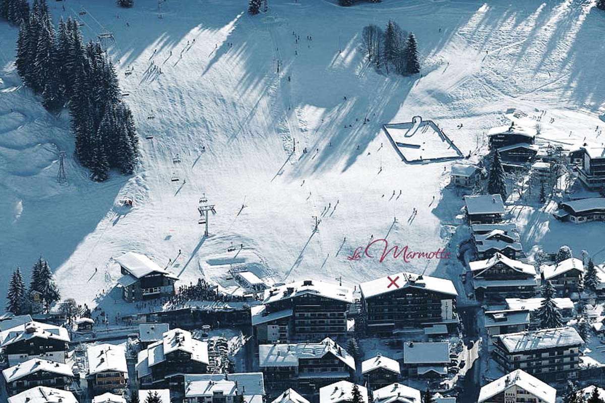 View of a ski piste in Les Gets in winter
