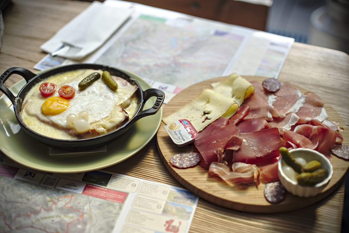 traditional alpine cheese and charcuterie in the swiss alps