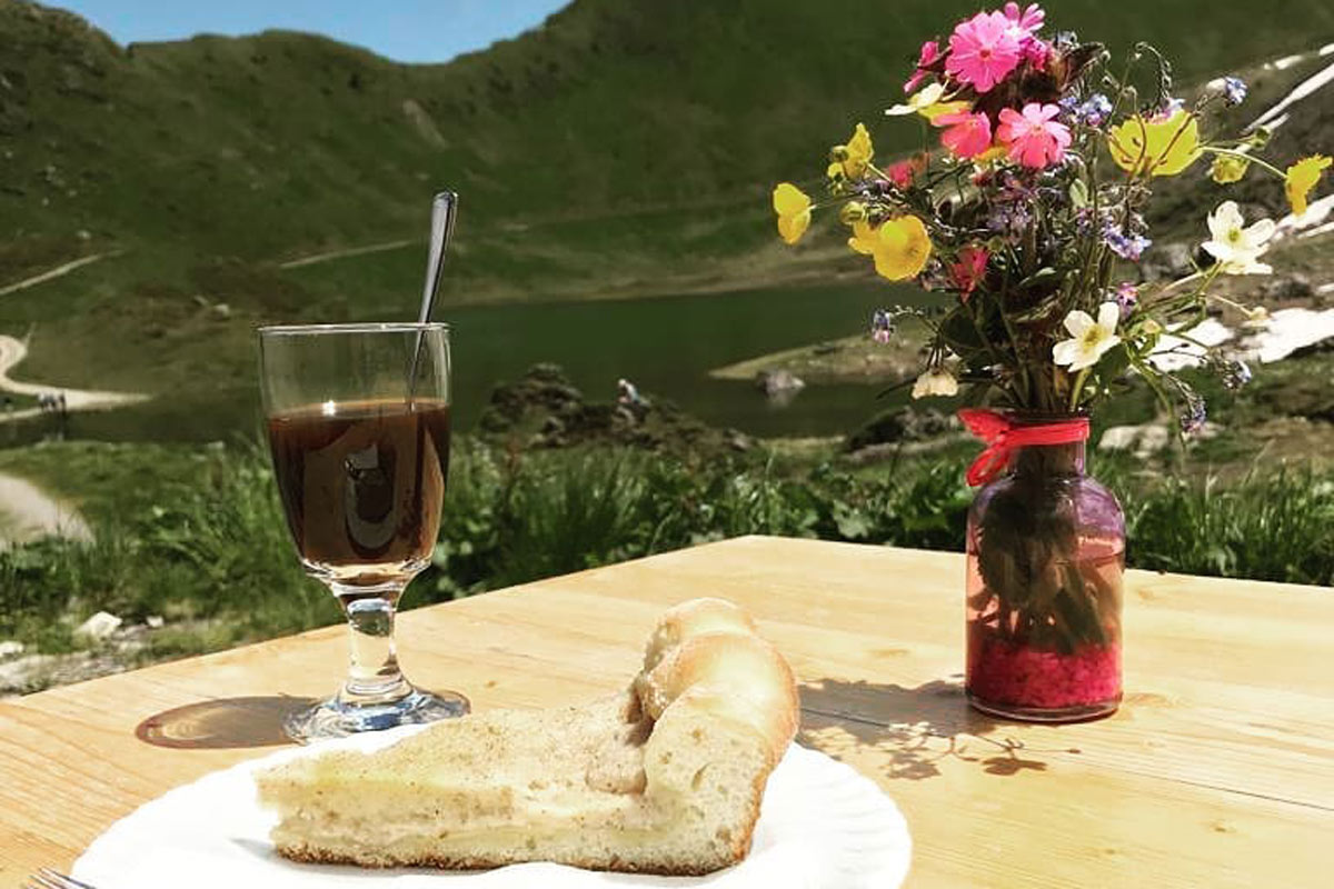 cake and coffee with exceptional views at refuge chesery lac vert