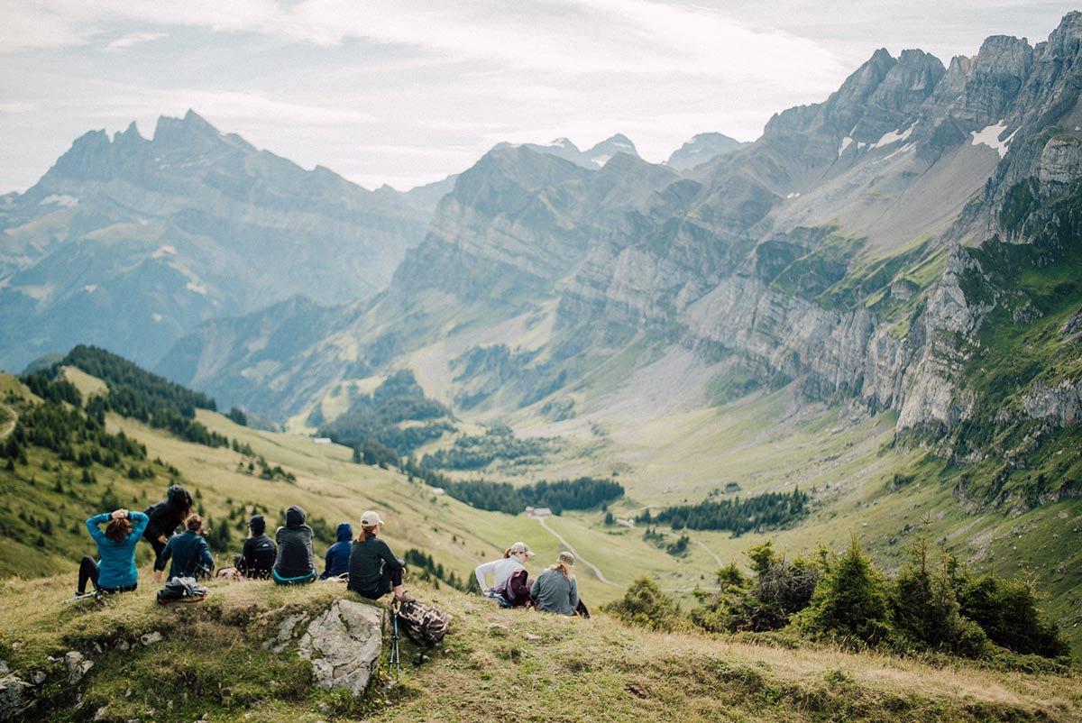 silent hiking retreat in the alps in summer