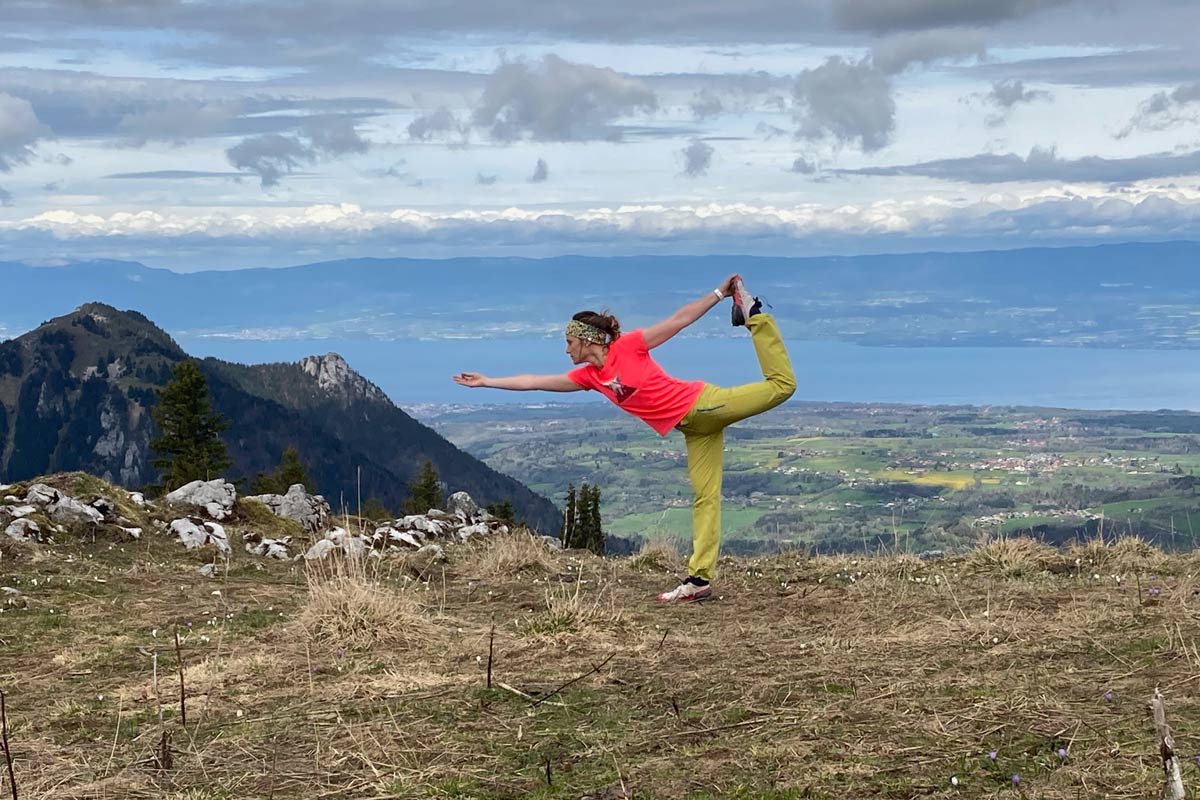 Audrey Cruz Mermy practising yoga in Abondance in the French Alps