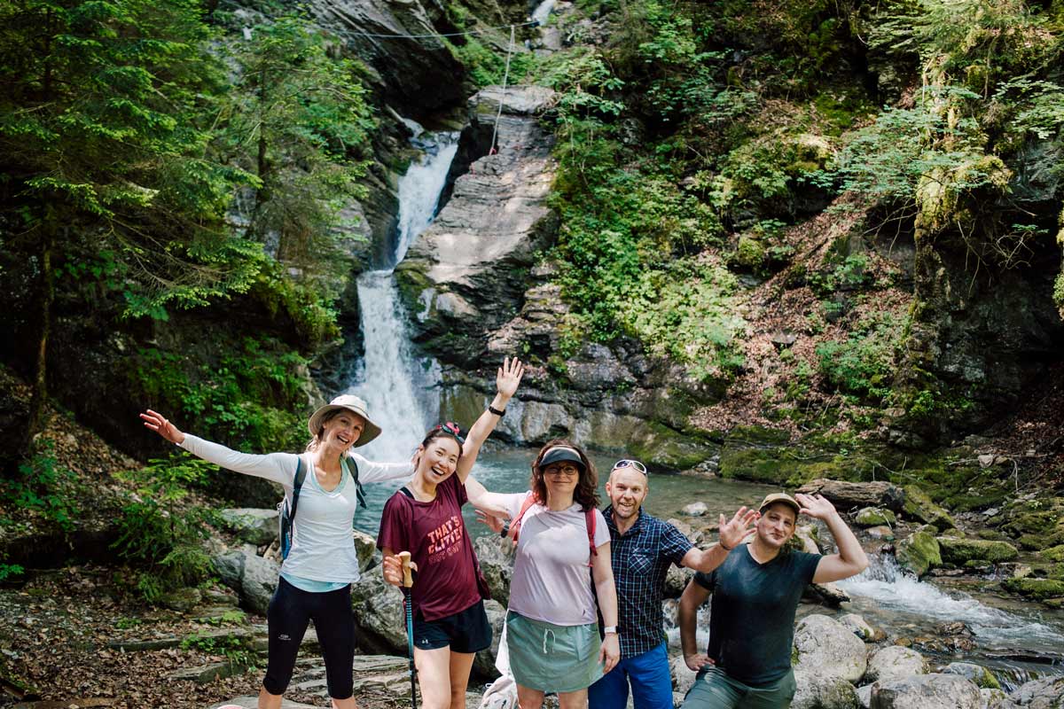 Neil Game with a hiking and forest bathing group in the French Alps