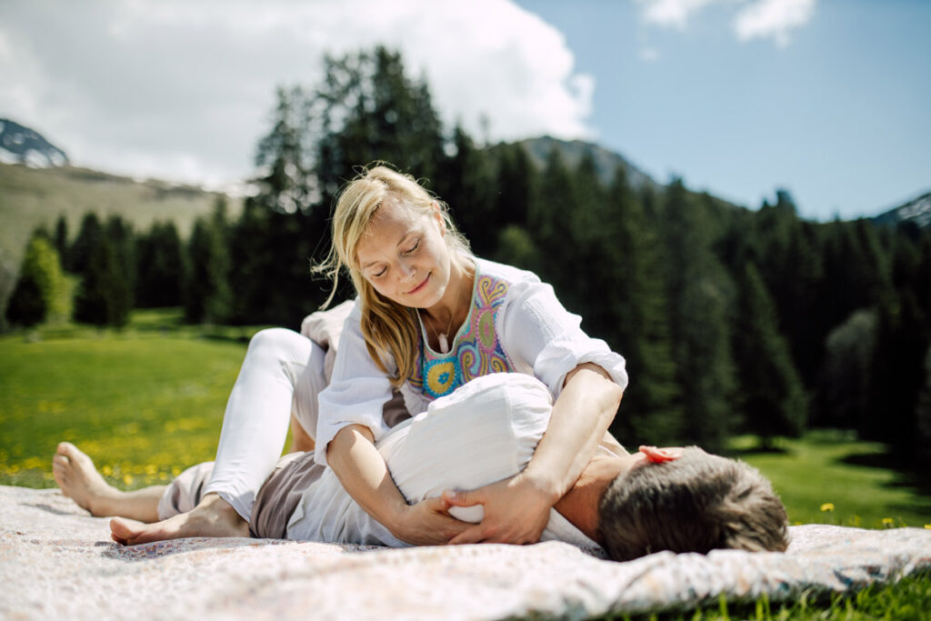 Thai Massage therapy in nature in the Alps