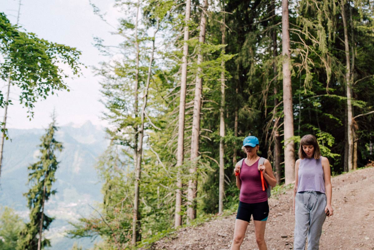 forest walk on mother daughter retreat in Morzine