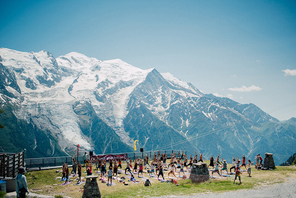 Chamonix Yoga Festival opposite Mont Blanc in the French Alps