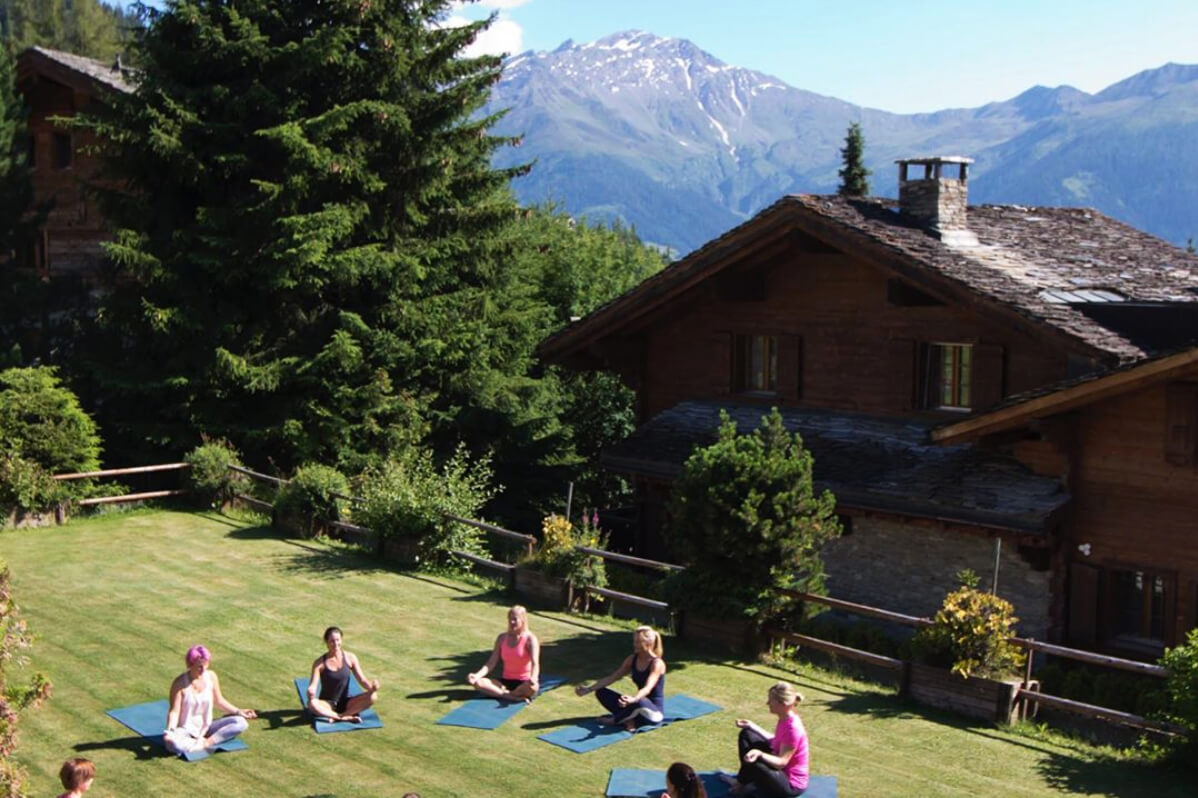 Meditation sessions outside at Inspire Yoga Festival in Verbier the Swiss Alps
