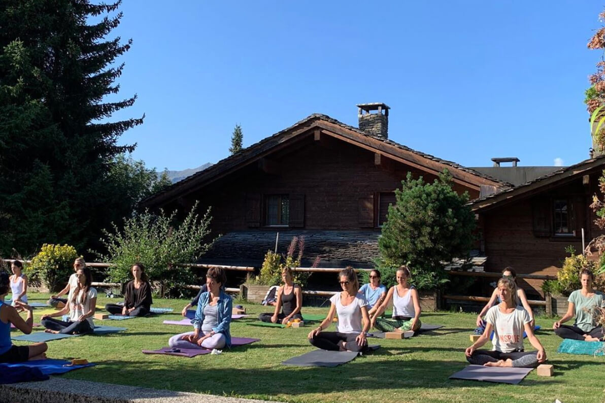 Outdoor yoga venue for Inspire Yoga Festival in Verbier the Swiss Alps