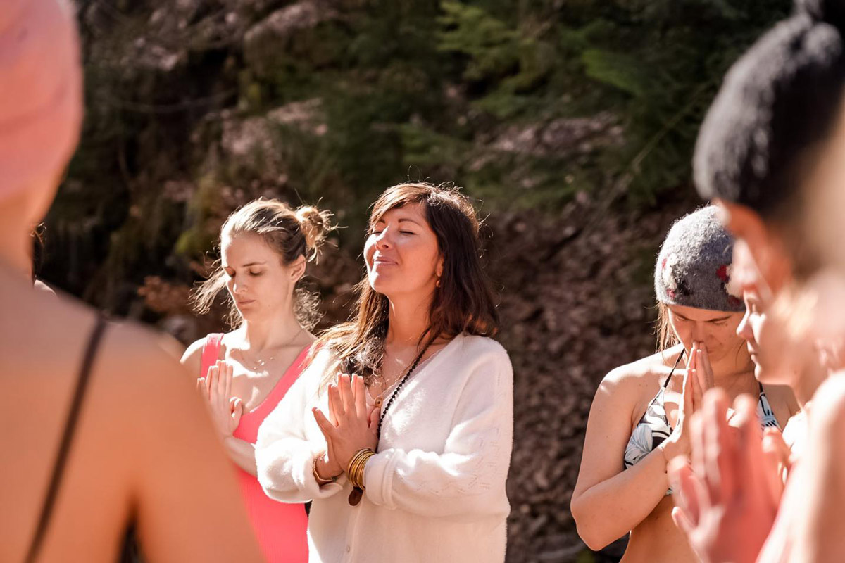 Outdoor yoga meditation at La Clusaz Yoga Festival in the Haute Savoie